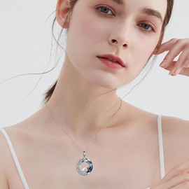 VONALA Cat and Dog Crystal Necklace 925 Sterling Silver Celtic Moon Round Crystal Jewelry Gift for Women