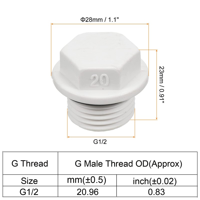 PATIKIL 8pcs G1/2 Male Hex Head Pipe Plug PVC Nut