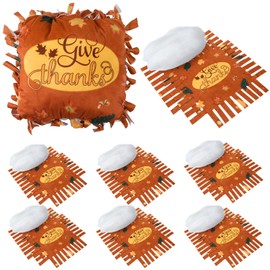 Chunful 6 Sets Thanksgiving Fall Tied Pillow Craft Kit DIY Give Thanks Pillow Craft Gifts with Fall Leaves for Autumn Harvest Thanksgiving Party Decor VBS School Favors Classroom Giveaways