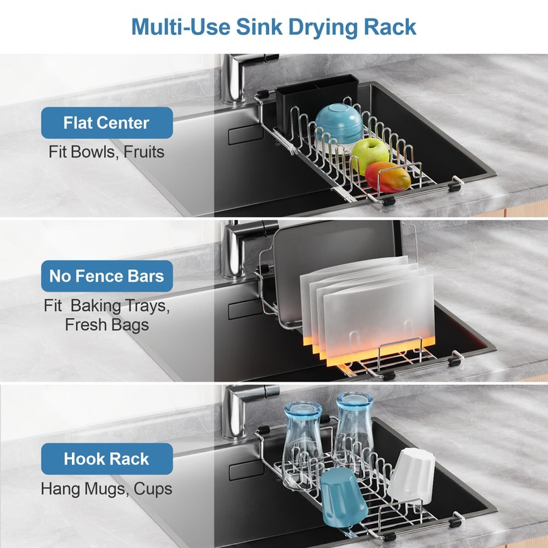 GSlife Large Capacity Expandable Dish Drying Rack with Absorbent Mat,