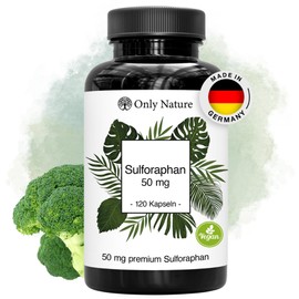 Only Nature Broccoli Capsules - 50 mg Pure Sulforaphane - High Dose - 120 Capsules - Vegan - No Additives - Produced in Germany - Sulforaphane Capsules