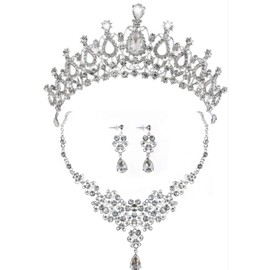 Ever Girl Bling - Accesorios para el cabello de novia, arete de tiaras, collar y conjuntos de boda A, Una talla, Diamante de imitación, Diamantes de imitación