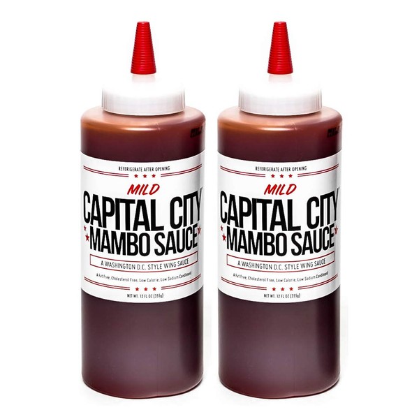 Capital City Mambo Sauce - Mild Recipe | Washington DC Wing Sauces | Perfect Condiment Topping for Wings, Chicken, Pork, Beef, Seafood, Burgers, Rice or Noodles | 12 oz Bottles (2 Pack)