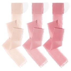 Gift Ribbon Pink Chiffon Ribbon 3 Rolls Gift Ribbon Wedding Fabric Ribbon Silk Ribbon 2.5 cm x 18 m Gift Ribbons Bow Ribbon Wedding Peach Organza Ribbon Wedding Decoration Car Decoration Wedding