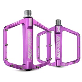 SOFRON MTB Bike Pedals, Lightweight Mountain Bicycle Pedals for BMX/Road Bikes -Universal Aluminum Alloy Large Platform Pedal, Purple