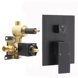Solid Brass 3 Way Outlet Function Shower Diverter Valve, Drettyer Pressure Balancing Mixer Mixing Rough-In Valve Kit Replacement, Oil Rubbed Bronze