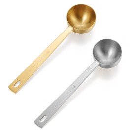 Nogeqi Pack of 2 15 ml Stainless Steel Coffee Spoons, Coffee Dosing Spoons, Round with Long Handle, Coffee Spoon, Coffee Spoon, Coffee Spoon, Coffee Spoon, Sugar Loose Tea Spices (Silver, Gold)