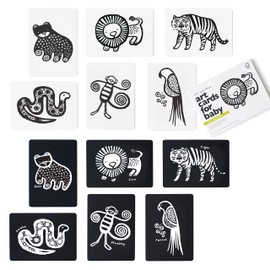 Wee Gallery Art Cards for Baby, Durable High Contrast Black and White Animal Flashcards for Newborns, Brain Development, Sensory Toys, Tummy Time Essentials for Infant and Toddler - Jungle Animals