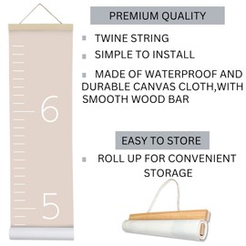 Morxy Canvas Growth Chart for Kids - Unisex Kids Room Wall Decor - Measuring Height Chart- Wall Tape with Height Chart for Kids (Plain Beige)