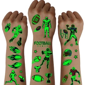10 Sheets Football Temporary Tattoos, Glow in The Dark Football Tattoos, Football Party Favors Supplies Birthday Decorations for Kids Boys Girls Gifts Goodie Bags Fillers Prizes Rewards