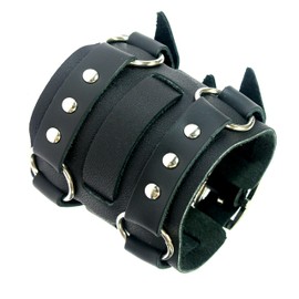 Neptune Giftware Wide Triple Strap Leather Cuff Wrap Gothic Wristband Bracelet with Buckle Fastening - Black Leather