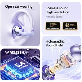 M100 Clip On Ear Headphones,Wireless Bluetooth 5.4 Headset with Led Touch Screen， Waterproof Smart Open Ear Earbuds for Outdoor, Office, Leisure, Sports Moments (Black)