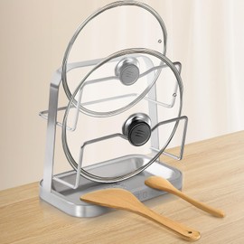 Puliyunxiang Pot Lid Holder While Cooking, 304 Stainless Steel Pot Lid Organizer and Spoon Rest for Stove top, Multifunctional Pot Lid Rack and Spoon Rest for Kitchen Counter