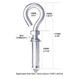 5 Pack 304 Stainless Steel Heavy Duty Eyebolt Anchors, M10 Concrete Wall Anchors with Ring, Expansion Eyebolt Fasteners for Hanging & Lifting in Concrete/Masonry