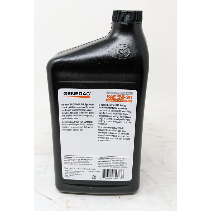 Generac A0001412874 5W20 Full Synthetic Engine Oil Quart (Pack of