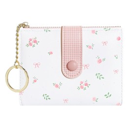 Modacarry Small Wallet Cute Floral Coquette Rose Prints Wallet with Zipper Coin Purse ID Credit Card Holder for Women
