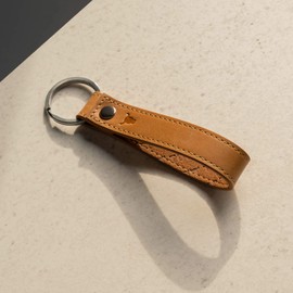 TORRO Genuine Leather Keyring with 2.5cm Diameter Brushed Metal Split Ring (Tan)