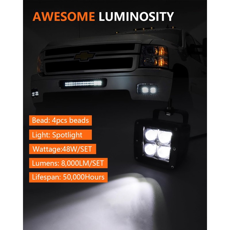 ADTOPI 3 Inch LED Spot Pod Lights and Hidden Front