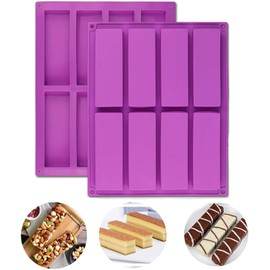 Bamutu Large Rectangle Granola Bar Silicone Mold 2PCS 8 Cavity Nutrition Cereal Bar Moulds, Energy Bar Make for Muffin Brownie Cornbread Cheesecake Pudding Cake and Soap