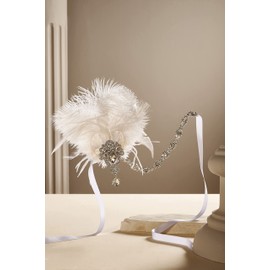 BABEYOND Women's Ostrish Feather Crystal Headband Wedding Bridal Feather Headband Flapper Headpiece 1920s