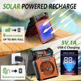 VOHIVI Solar Powered Rechargeable Fan with Light - 3 Speed Portable Hanger Camping Fan, Power Outage for Home and Kitchen Emergency, Outdoor Tent Fan for Picnic, BBQ and Travel