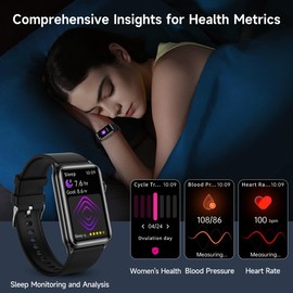 Fitness Tracker Smart Watch with LED Flashlight, 24/7 Stress/SpO2/Heart Rate Monitor, Sleep Tracker 100+ Sport Modes Step Calorie Counter Pedometer IP68 Waterproof for Android iOS (Bluetooth, Black)