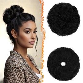 BARSDAR 2 Pieces Messy Bun Hairpiece with Elastic Band, Hair Bun Hair Scrunchie Extensions for Women Synthetic Hair Updo Hairstyles Thick Hair Bun Hair Extensions Hairpieces Daily - Jet Black