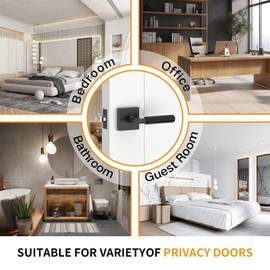 Amerdeco 3 Pack Privacy Door Handles,Matte Black Door Handles Interior,Knurled Black Door Lever, Heavy Duty Bedroom and Bathroom Door Handles,Reversible Keyless for Right & Left Side AM0021