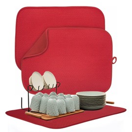 FULL BE DARE Dish Drying Mats for Kitchen Counter, Drying Mat For Kitchen Counter, Dish Dryer Mat, Large Dish Drying Pad for Kitchen Counter, Dish Drying Mat, 15" x 20", Draining Mats 2 Pack (Red)