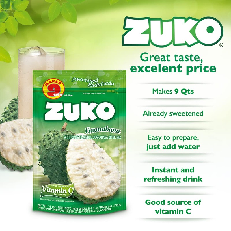 Zuko Guanabana Instant Powder Drink Family Pack, 14.1 oz, Pack