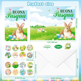 DPKOW Easter Greeting Card in Italian, 16 Happy Easter Cards with Envelope, Easter Party Supplies