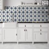 The Tiles Plaza Encaustic Peel and Stick Backsplash, Blue Star