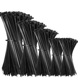 VTECHOLOGY 500Pcs Heavy Duty Industrial Zip Toes,Assorted Sizes(4”+6”+8”+12”) Black Tie Wraps,Zip Toes Tie Straps For Garden Plant Secure Vine, Home, Office Use