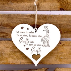 Wooden Heart Sign with German Text "Sei immer du selbst. Es sei denn, du kannst eine Giraffe sein - 20 x 18 cm - Door Sign Motivation [German Language]