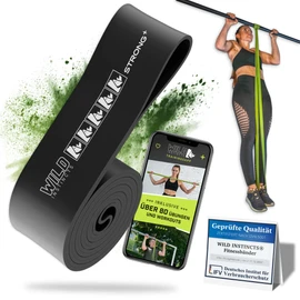 Wild Instincts Pull Up Band Strong+ 6.3 cm / Band for Pull-Ups, Fitness Bands Set/Resistance Bands Set/Elastic Band Sport/Resistance Bands for Crossfit & Stretching + Bag + Training WebApp
