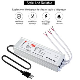 LED Driver 300 Watts (100W X3) 25A Waterproof IP67 Power Transformer Adapter 90-265V AC to 12V DC Low Voltage Output, with 3-pin Plug 3.3 ft LED Cable for LED Lighting Outdoor Light and Any 12V DC
