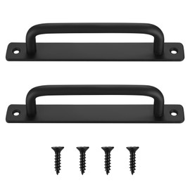 Sliding Door Handles, 2 Pcs Pull Push Door Handles, Stainless Steel Barn Cabinet Door Pull Handles, Silver Kitchen Cupboard Shed Gate Garden Garage Door Sliding Handles with Metal Plates (black)
