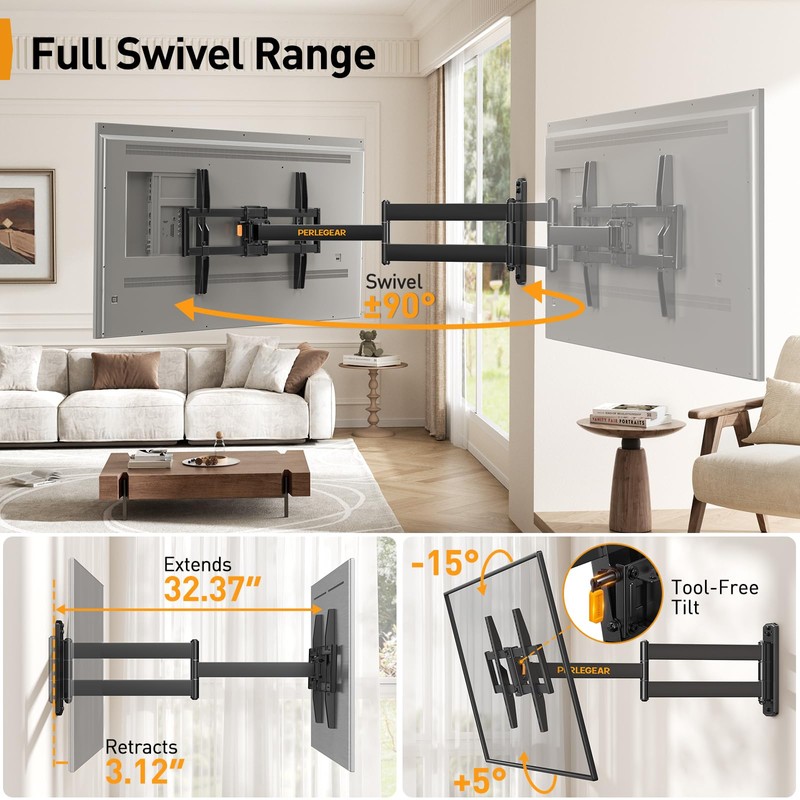 Perlegear Corner TV Wall Mount Long Arm TV Mount Bracket