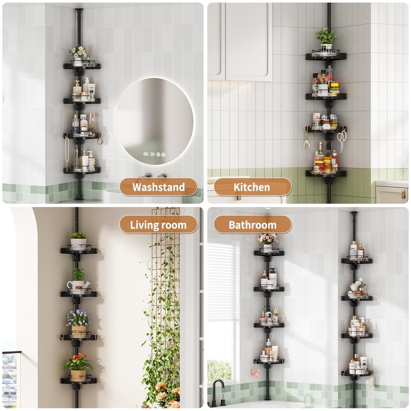 akinbas Tension Pole Shower Caddy with 4 L-Lazy Susan Organizer