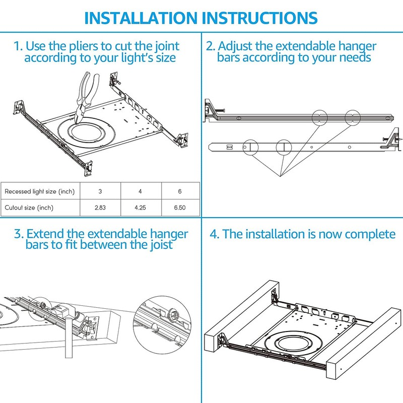 TORCHSTAR New Construction Mounting Plate, 3/4/6 Inch LED Recessed Lighting