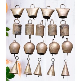 Mango Gifts Vintage Indian Tin Bells Rustic Wind Chimes Jingle Bell Cow Bells for Crafts 20 Pieces Assorted