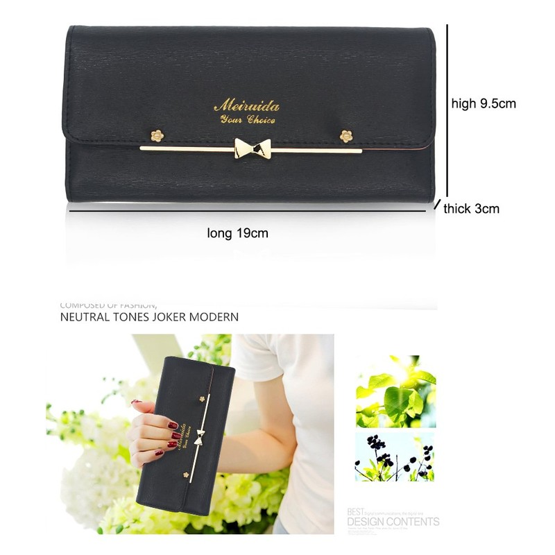 WOOLALA Women Cute Bowknot Wallet Trifold Large Capacity Long Purse