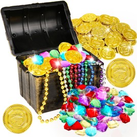 121 PCS Pool Diving Toys Kids Swimming Pool Toys Pirate Treasure Chest Box with Dive Jewels Gold Coins Necklace for Kids