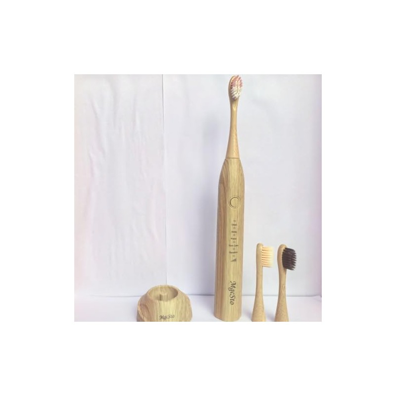 MgcSto High-Efficiency Electric Bamboo Toothbrush Set - 4 Replaceable Bamboo