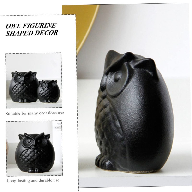 Ciieeo 2Pcs Black Ceramic Owl Figurines Creative Owl Shaped Statues
