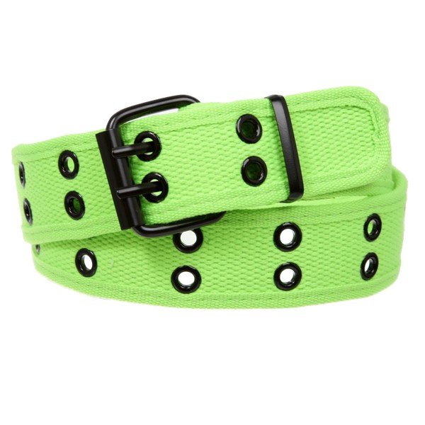 Double Hole Grommets Canvas Web Belt, Lime Green | m
