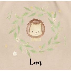 Geschenk mit Namen personalisiert by Shirtracer - Gym Bag Backpack - Lions - Cute Lion in Flower Wreath and Name, 03 Natural White, Unit size