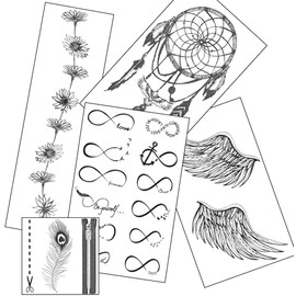 Infinite Dreams Pack of 10 temporary tattoos of 5 designs to include dream catcher, daisy, feather and infinity symbols