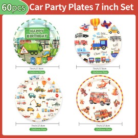 BOKFJBP 60pcs Transportation Birthday Party Supplies - Transportation Construction Party Plates Traffic Jam Transport Vehicle Party Decorations Tableware for Kids Boys Birthday Baby Shower Serves 15
