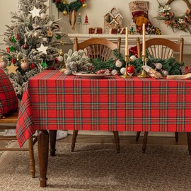 Softalker Large Table cloth Christmas Tartan Tablecloths Rectangular 280 x 140 cm (55x110in) Red Table Cloth Wipe Clean Table Cover for New Year Birthday Party Home Outdoor Garden Decoration Tabletop